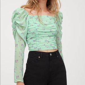 H&M Ruched Puff Sleeve Top